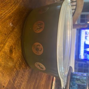 Rare Pyrex 1961 zodiac green gold Casserole dish with lid